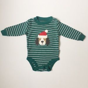 Carter’s Santa Dog Christmas Long Sleeve Striped Onesie